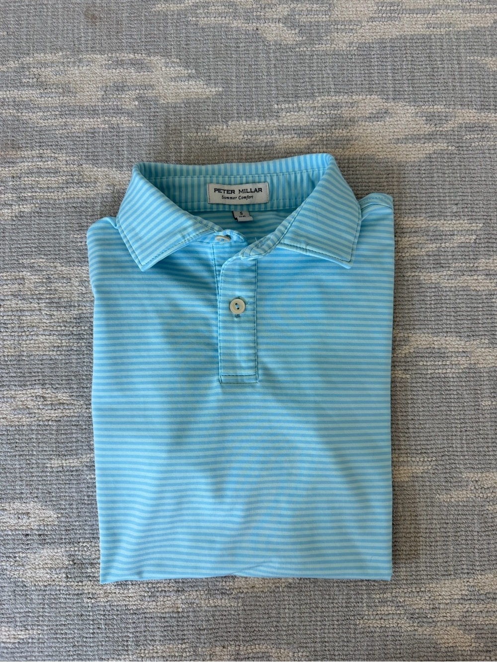 Peter Millar Aqua and White Striped Polo Shirt - Size S